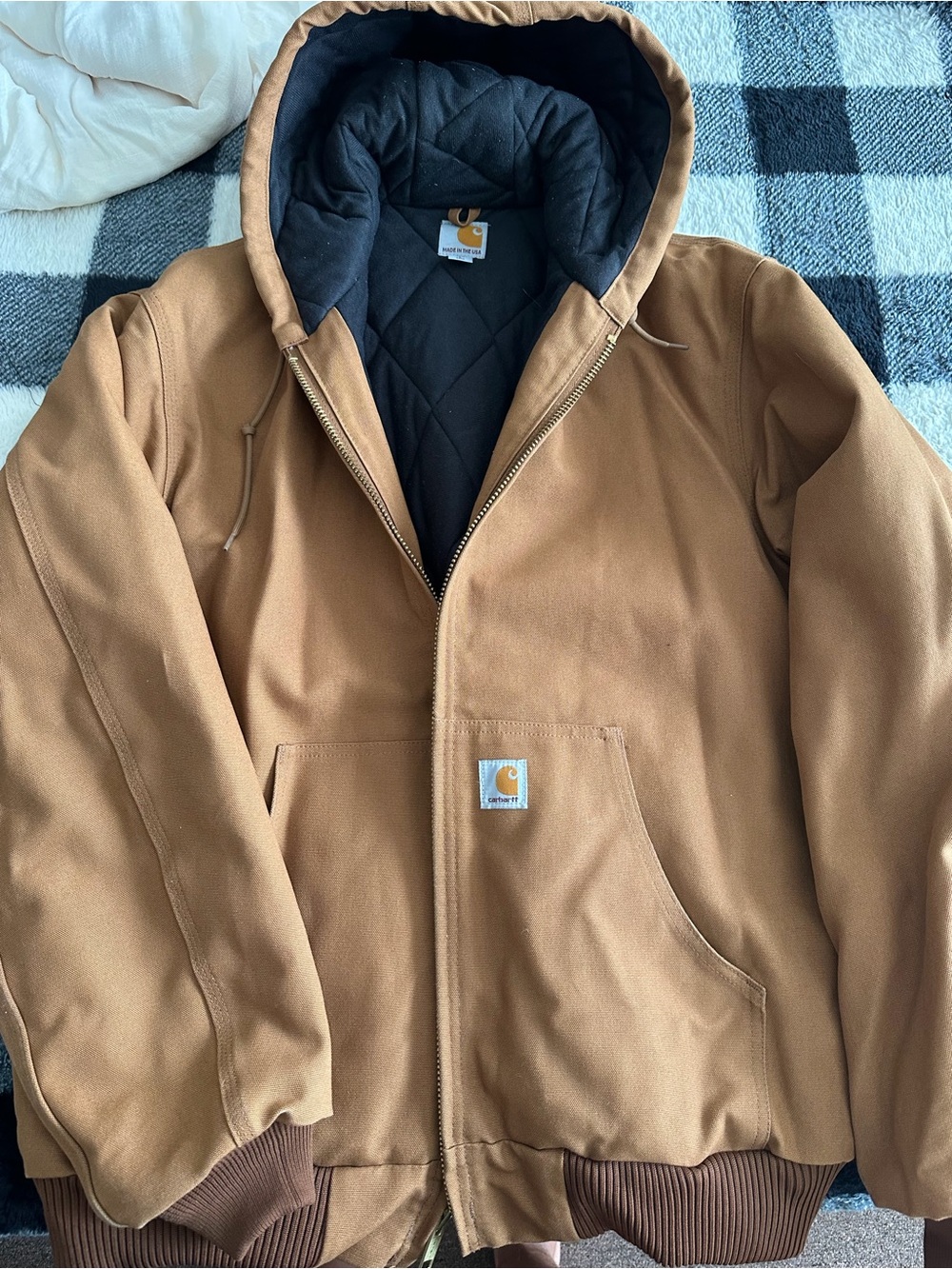 Carhartt Brown Hooded Quilted-Lined Work Jacket